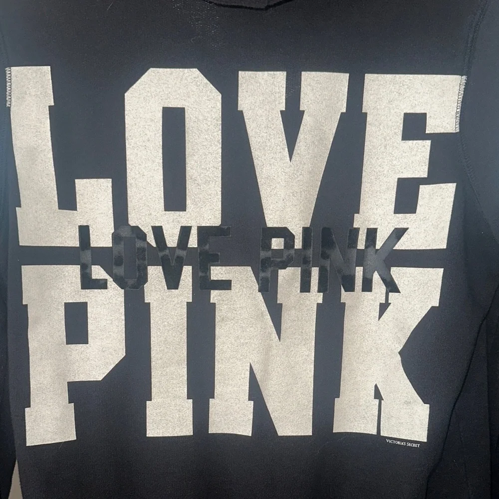 PINK Victoria's Secret Black Hoodie with White Accents - Picture 4 of 5